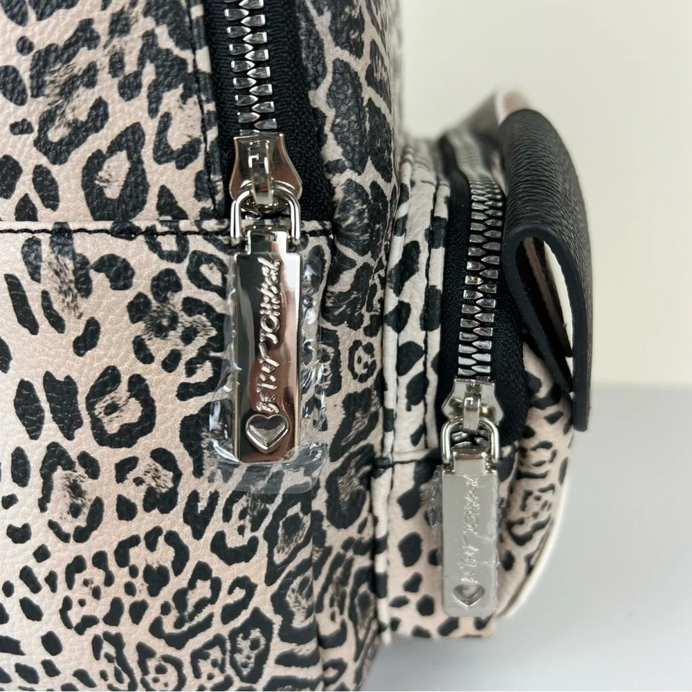 Betsey Johnson | French Bulldog Oatmeal Black & White Animal Print Mini Backpack